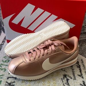 Nike Rose Gold Cortez with White Swoosh Size 8.5